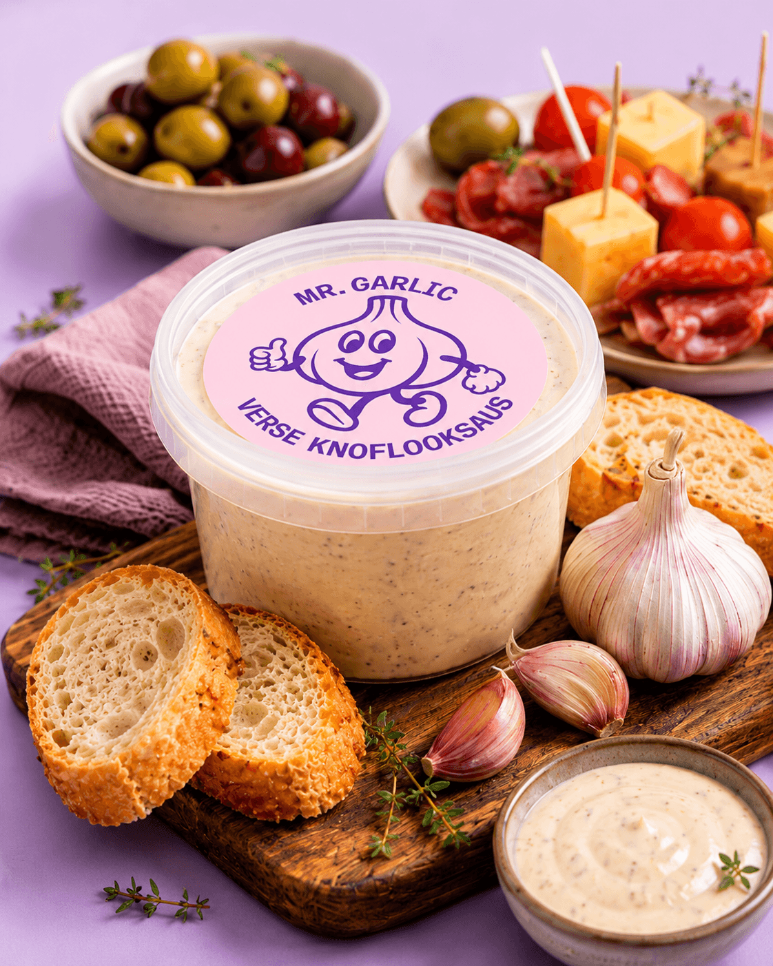 Mr. Garlic verse knoflooksaus met borrelhapjes